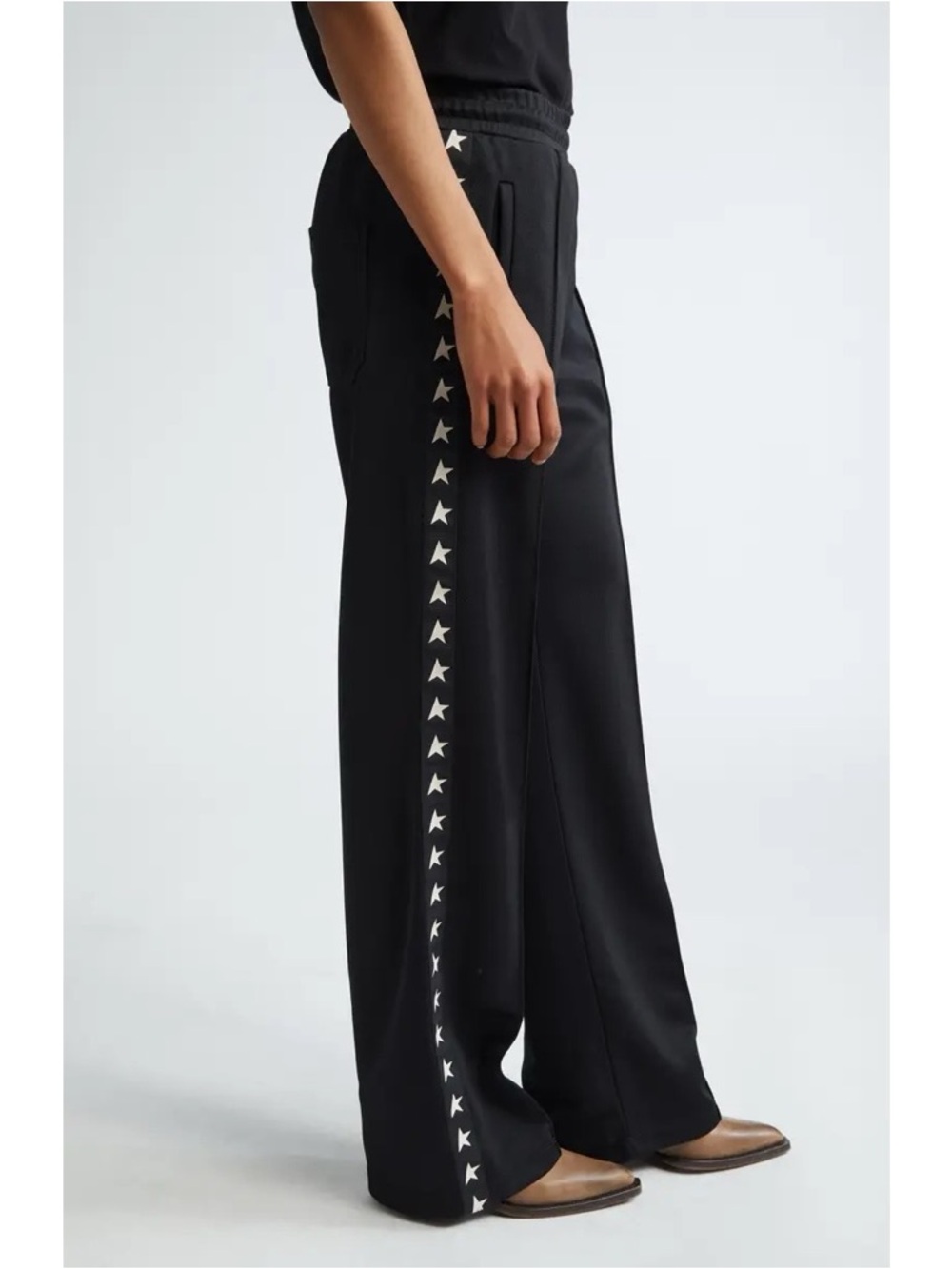 Golden Goose AUTHENTIC Star Collection Logo Track Pants Wide Leg Black